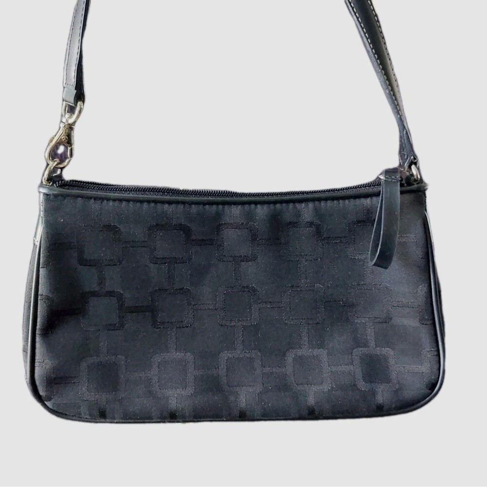 Nine West Black Geometric Shoulder Bag Zip Closure Inner Pockets 10" x 5.5" Smal